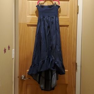 Chambray hi-lo strapless dress